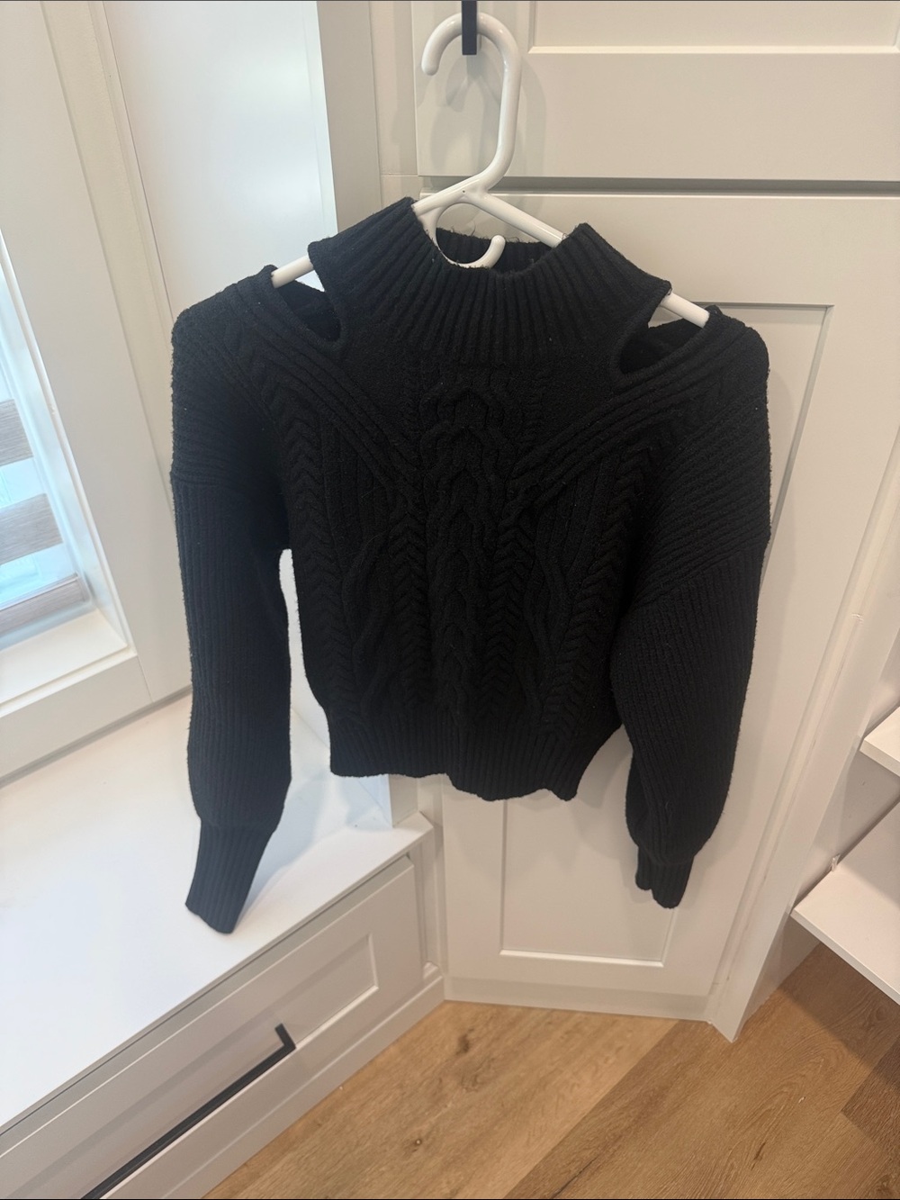 Express Black Cable-Knit Cold-Shoulder Sweater